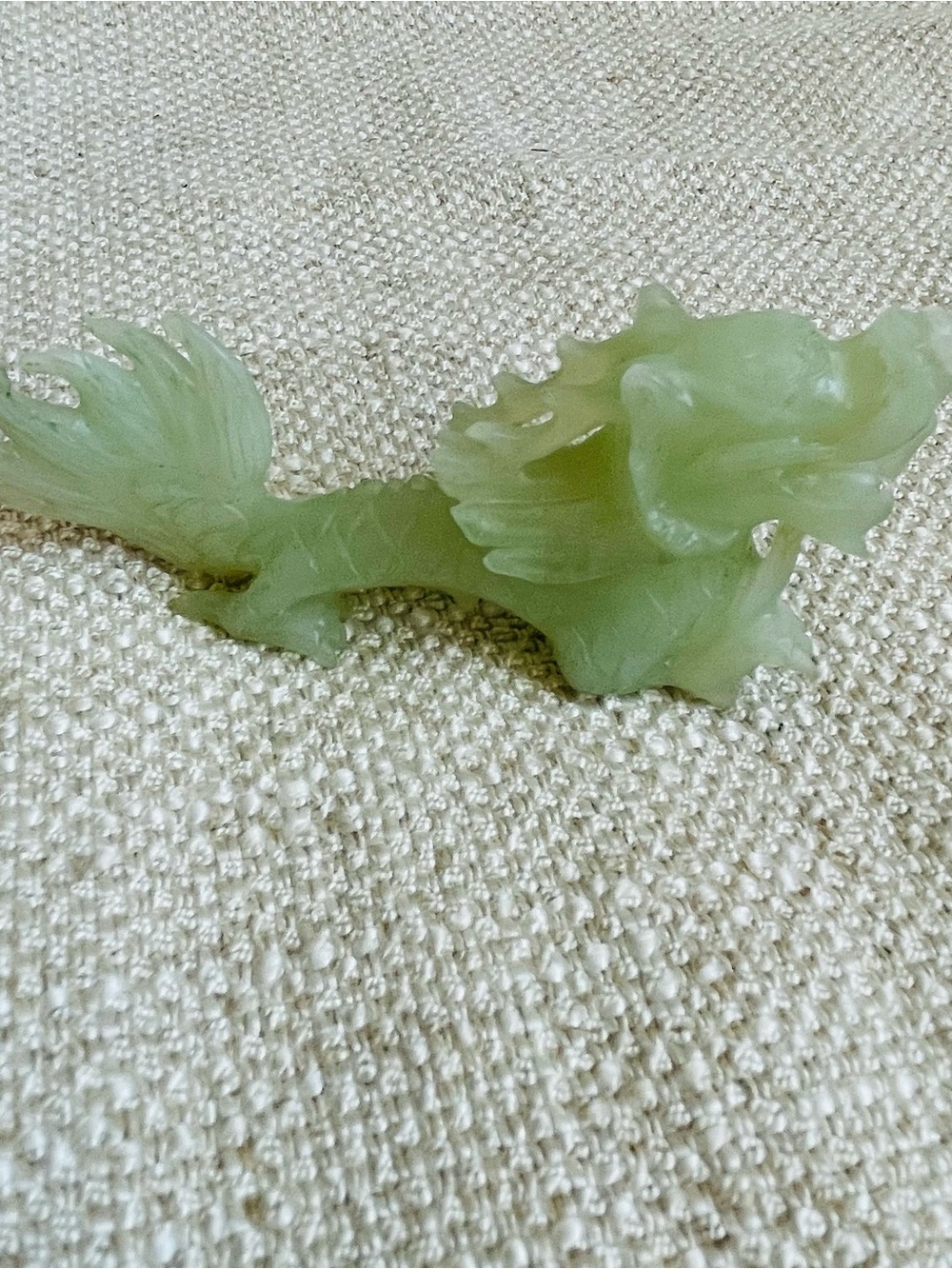 Vintage  Carved Green Jade Dragon Fengshui Decor Sculpture 4 1/4"